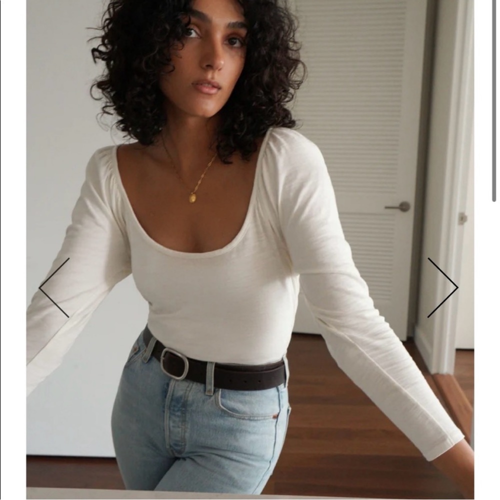 Nation LTD Cream Long Sleeve Scoop Neck Tee